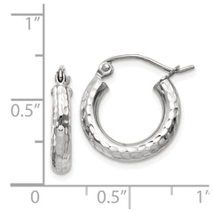14k White Gold Diamond-cut 3mm Round Hoop Earrings - 3