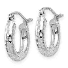 14k White Gold Diamond-cut 3mm Round Hoop Earrings - 4