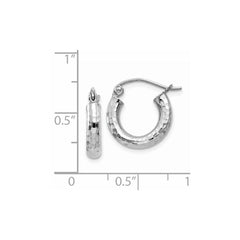 14k White Gold Diamond-cut 3mm Round Hoop Earrings - 4