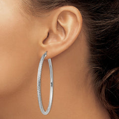 14k White Gold Diamond-cut 3mm Round Hoop Earrings - 6