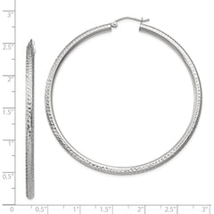 14k White Gold Diamond-cut 3mm Round Hoop Earrings - 6