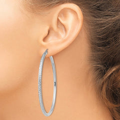 14k White Gold Diamond-cut 3mm Round Hoop Earrings - 5