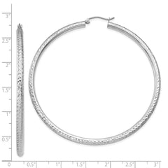 14k White Gold Diamond-cut 3mm Round Hoop Earrings - 5