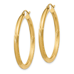 14k Satin and Diamond-cut 3mm Round Hoop Earrings - 5