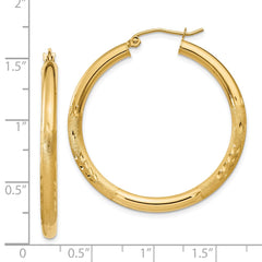 14k Satin and Diamond-cut 3mm Round Hoop Earrings - 5