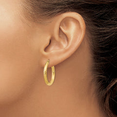 14k Satin and Diamond-cut 3mm Round Hoop Earrings - 2