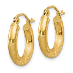 14k Satin and Diamond-cut 3mm Round Hoop Earrings - 4