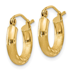 14k Satin and Diamond-cut 3mm Round Hoop Earrings - 6