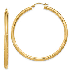 14k Satin and Diamond-cut 3mm Round Hoop Earrings - 10