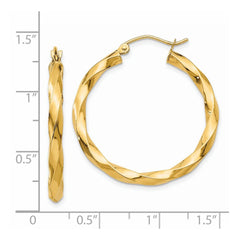 14k Polished 3mm Twisted Hoop Earrings - 2