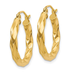 14k Polished 3mm Twisted Hoop Earrings - 6