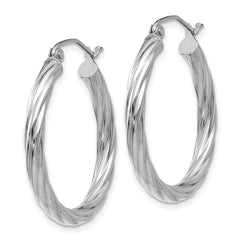 14k White Gold Polished 3.25mm Twisted Hoop Earrings - 2