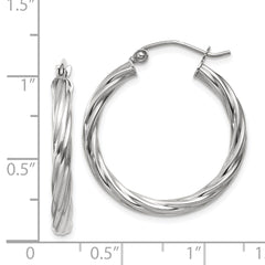14k White Gold Polished 3.25mm Twisted Hoop Earrings - 2