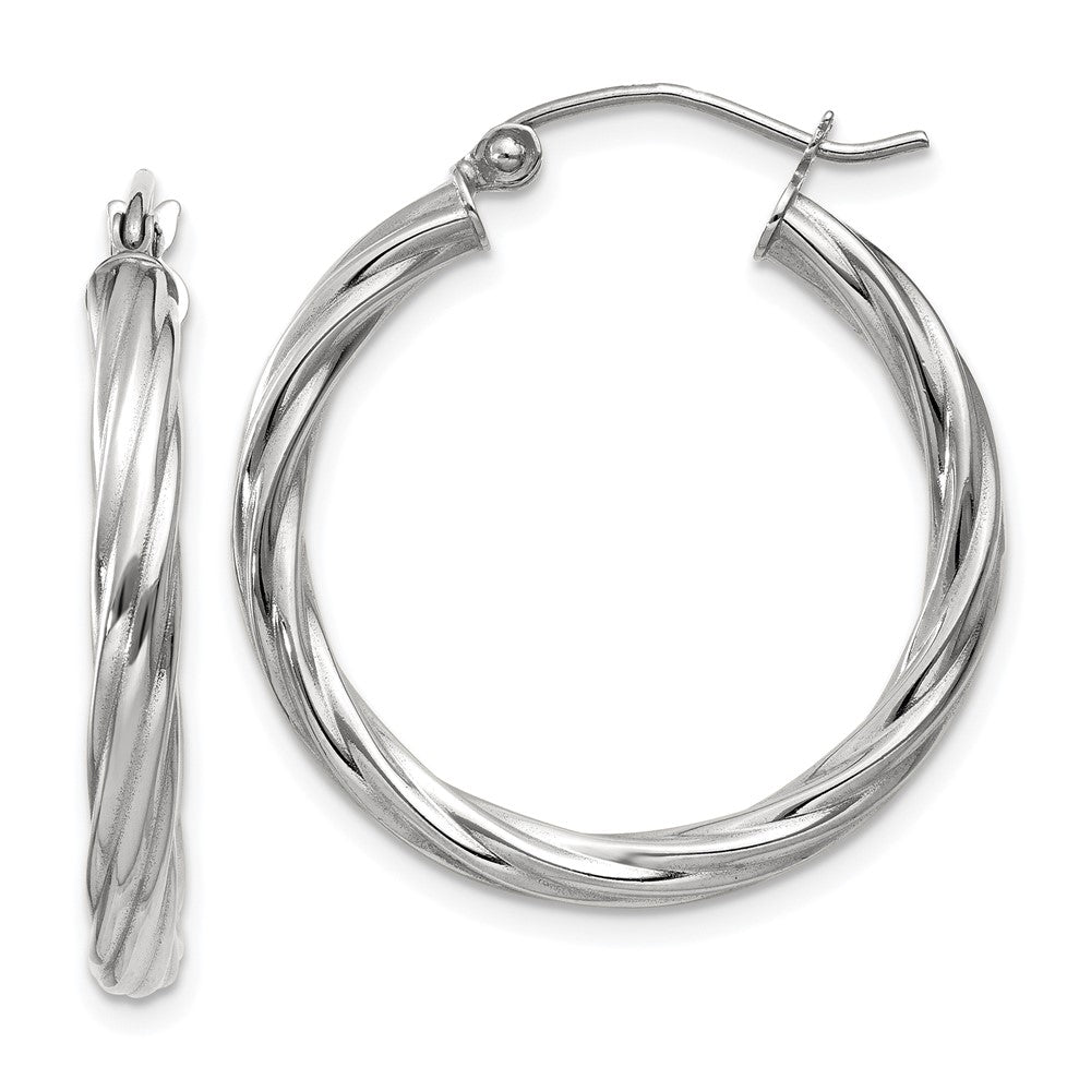 14k White Gold Polished 3.25mm Twisted Hoop Earrings - 2