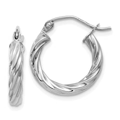 14k White Gold Polished 3.25mm Twisted Hoop Earrings - 3