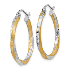 14k & Rhodium Diamond-cut 2.5mm Twisted Hoop Earrings - 2