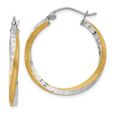 14k & Rhodium Diamond-cut 2.5mm Twisted Hoop Earrings - 2