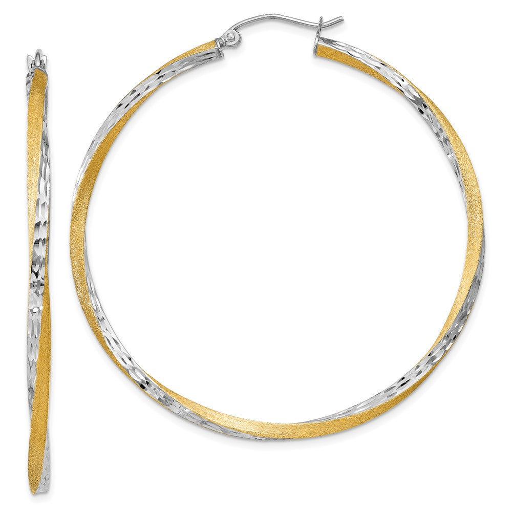 14k & Rhodium Diamond-cut 2.5mm Twisted Hoop Earrings - 4