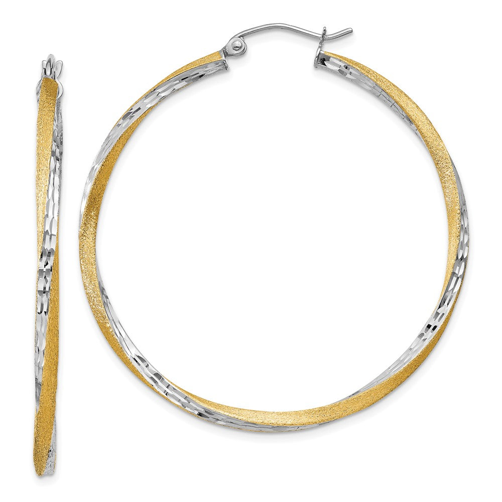 14k & Rhodium Diamond-cut 2.5mm Twisted Hoop Earrings - 5