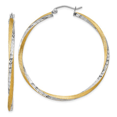 14k & Rhodium Diamond-cut 2.5mm Twisted Hoop Earrings - 5