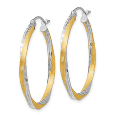 14k & Rhodium Diamond-cut 2.5mm Twisted Hoop Earrings - 6