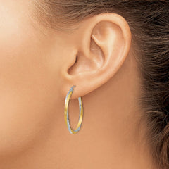 14k & Rhodium Diamond-cut 2.5mm Twisted Hoop Earrings - 6