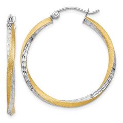 14k & Rhodium Diamond-cut 2.5mm Twisted Hoop Earrings - 6