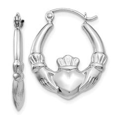 14k White Gold Claddagh Hoop Earrings - 3