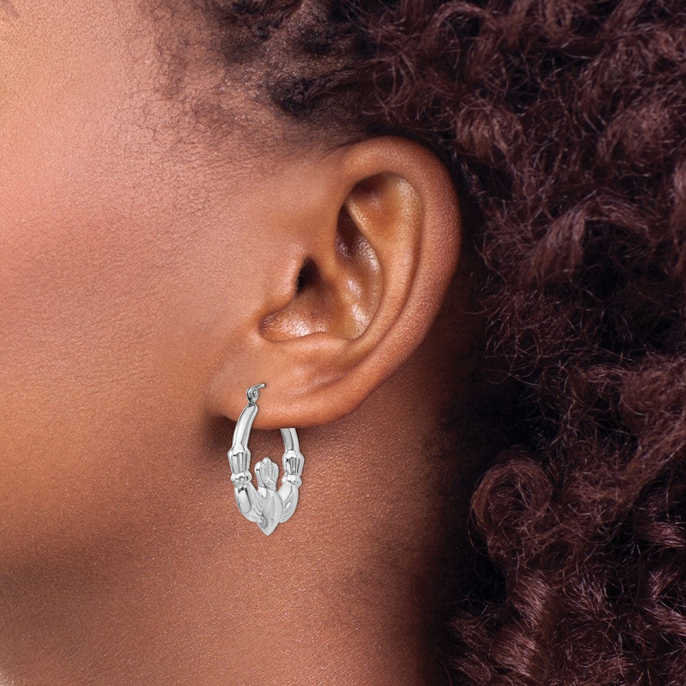 14k White Gold Claddagh Hoop Earrings - 4