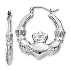 14k White Gold Claddagh Hoop Earrings - 4