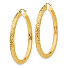 14k Diamond-cut 4mm Round Hoop Earrings - 2
