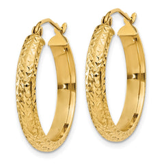 14K Diamond-cut 3.5x22mm Hollow Hoop Earrings