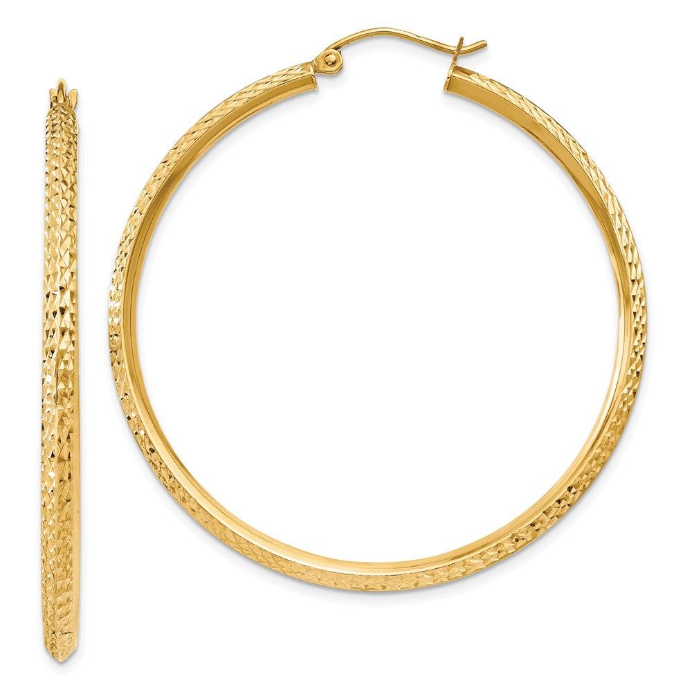 14K Knife Edge Diamond-cut Hollow Hoop Earrings - 4
