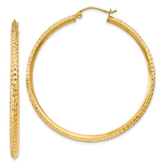 14K Knife Edge Diamond-cut Hollow Hoop Earrings - 4