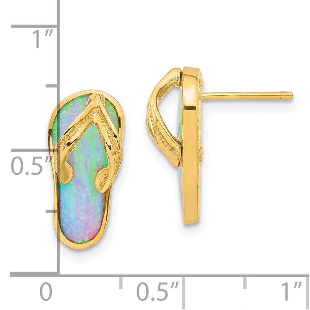 14k Polished w/Created White Opal Flip Flop Post Earrings