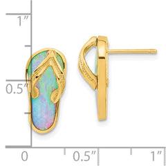 14k Polished w/Created White Opal Flip Flop Post Earrings