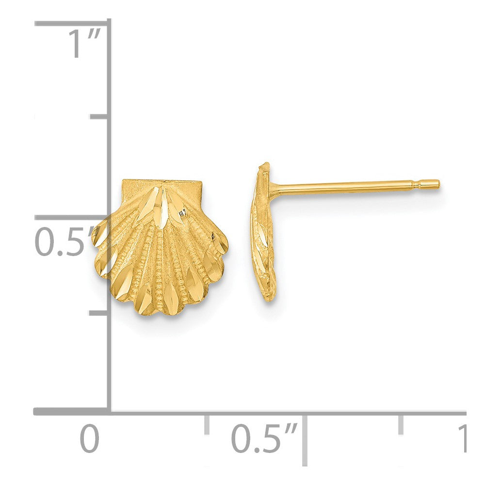 14k Satin Diamond-cut Seashell Post Earrings