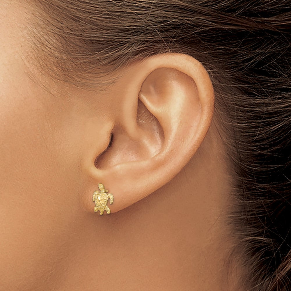 14k Polished Diamond-cut Sea Turtle Post Earrings - 2