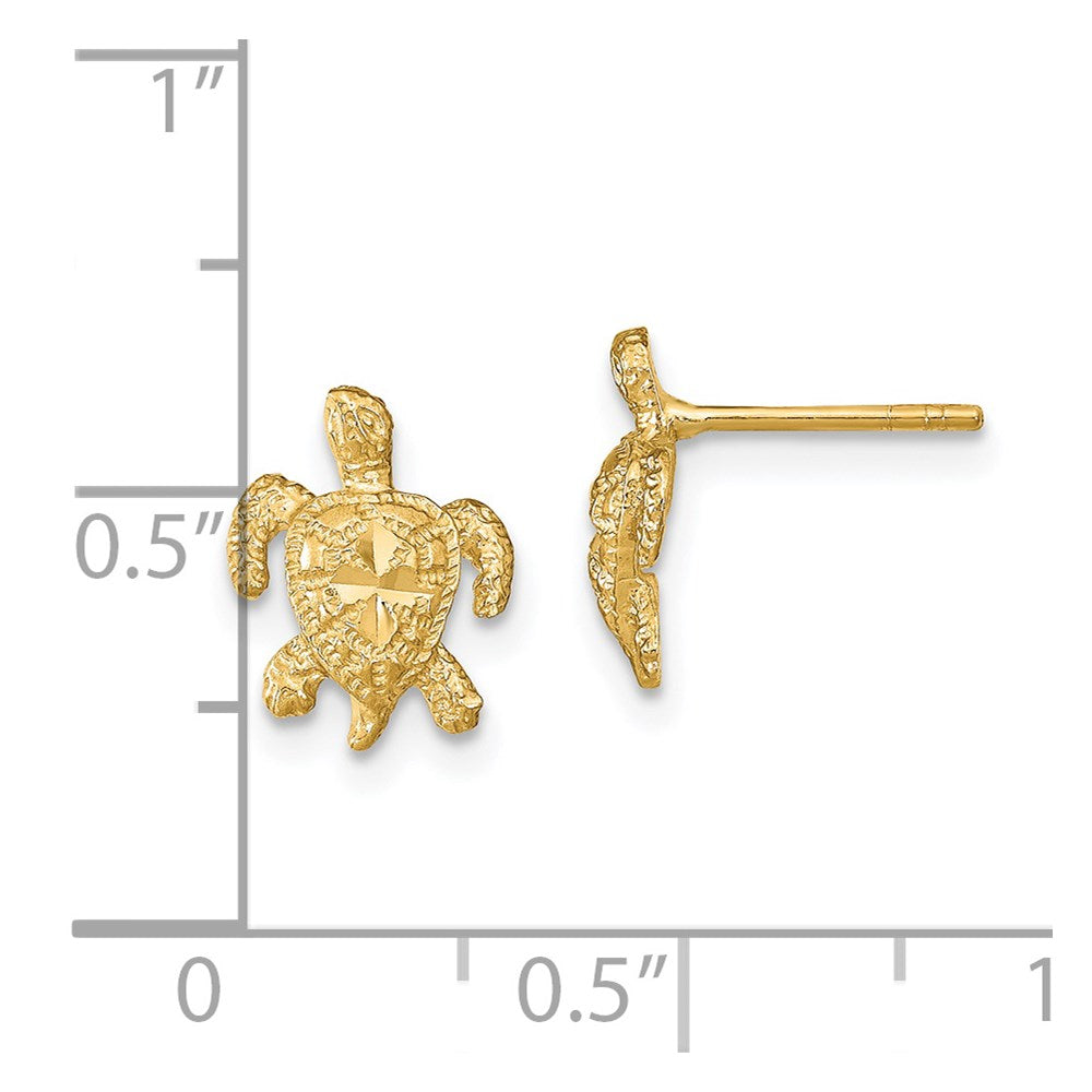 14k Polished Diamond-cut Sea Turtle Post Earrings - 2