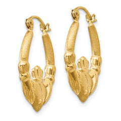 14k Polished and Satin Claddagh Hoop Earrings - 2