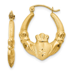 14k Polished and Satin Claddagh Hoop Earrings - 2