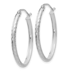 14k White Gold Lightweight Diamond-cut Oval Hoop Earrings - 3