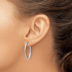 14k White Gold Lightweight Diamond-cut Oval Hoop Earrings - 3
