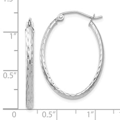 14k White Gold Lightweight Diamond-cut Oval Hoop Earrings - 3