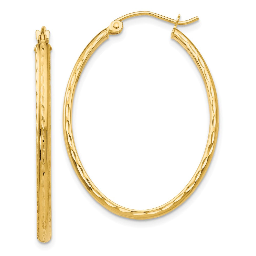 14k Lightweight Diamond-cut Oval Hoop Earrings - 3
