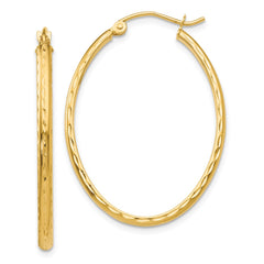 14k Lightweight Diamond-cut Oval Hoop Earrings - 3