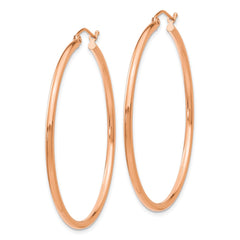 14k Rose Gold Polished 2mm Lightweight Tube Hoop Earrings - 2