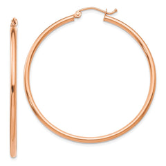 14k Rose Gold Polished 2mm Lightweight Tube Hoop Earrings - 2