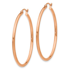 14k Rose Gold Polished 2mm Lightweight Tube Hoop Earrings - 6