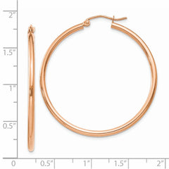 14k Rose Gold Polished 2mm Lightweight Tube Hoop Earrings - 6